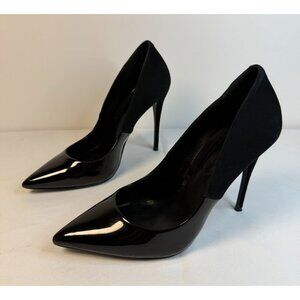 Aldo Stessy Black Suede Patent Leather Size 7 Pumps Formal High Stiletto Heel